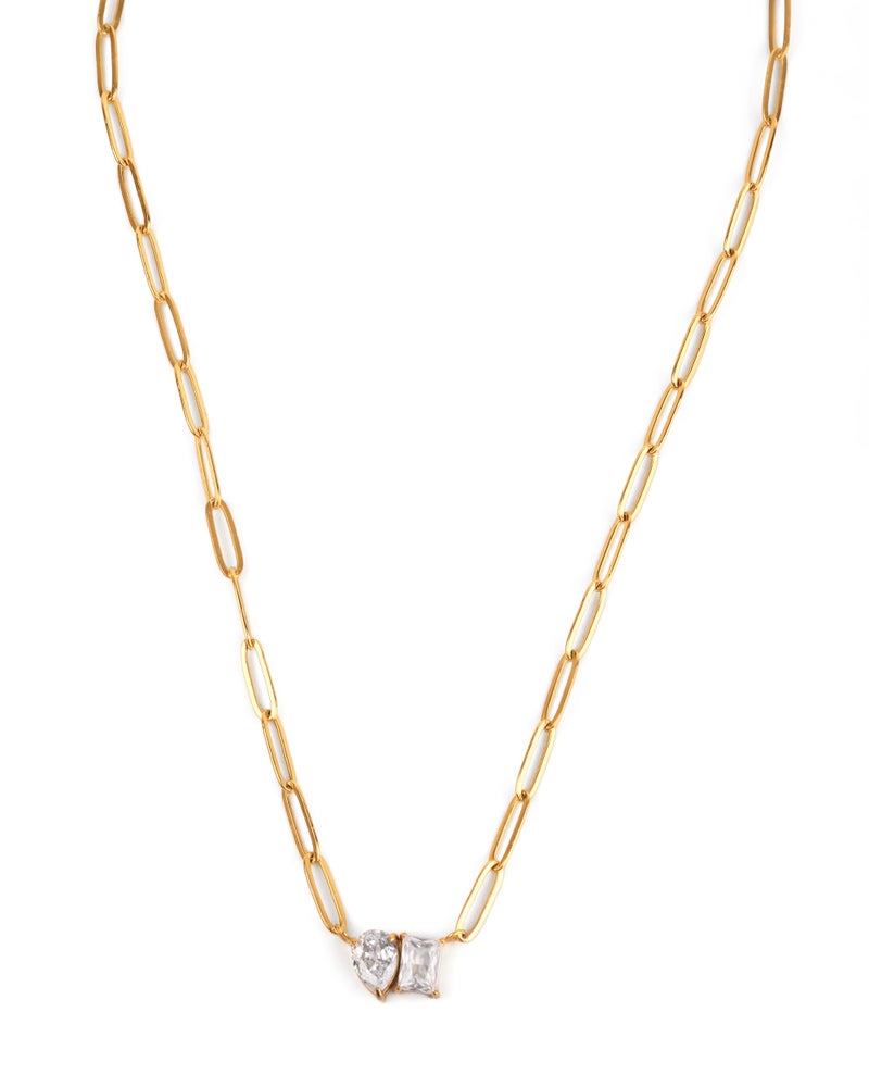 TAAHIRA Double Stone 18kt Gold Plated Necklace - Image 1